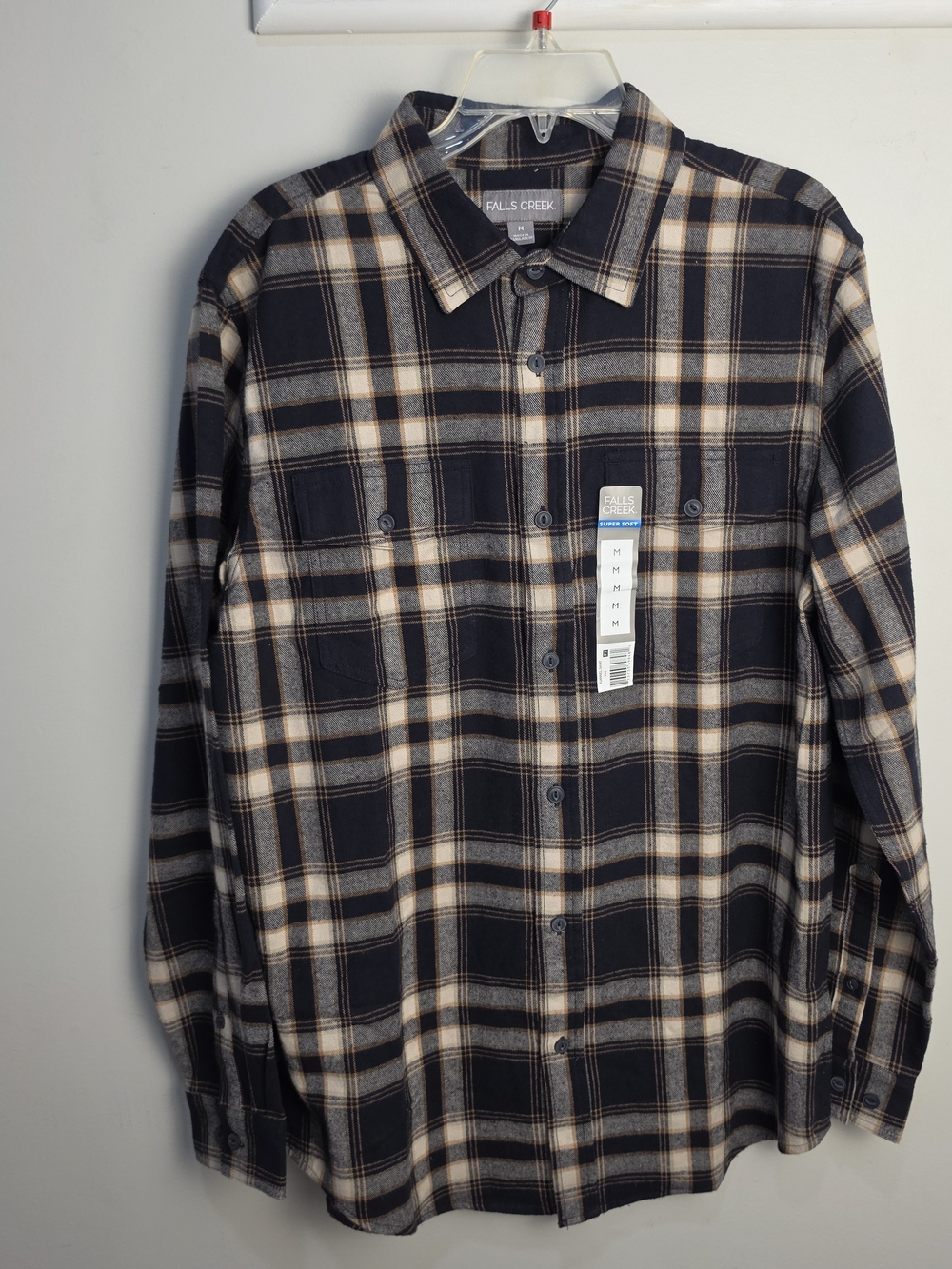 Falls Creek Black Cream and Tan Plaid Button-Down Shirt